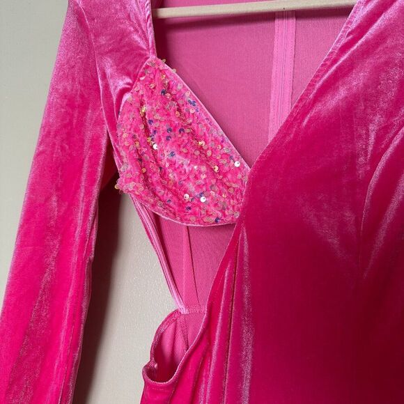 Faeriesty Elegant Hot Pink One Sleeve Evening Prom Maxi Bodycon Gown Dress - Picture 7 of 9